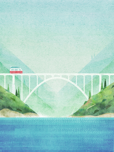 “Campervan, Big Sur” — travel poster by Henry Rivers