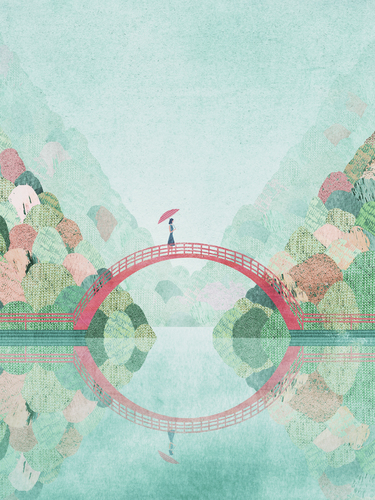 “Girl On The Bridge” — travel poster by Henry Rivers