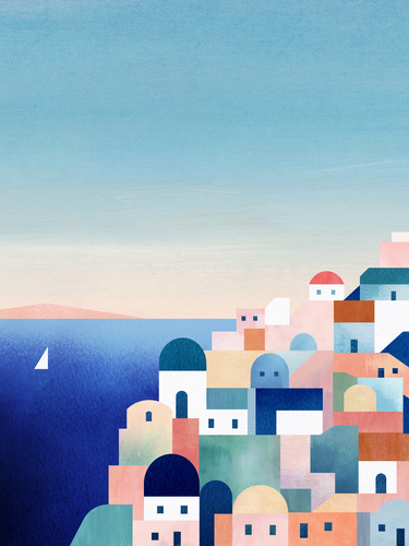 “Santorini” — travel poster by Henry Rivers