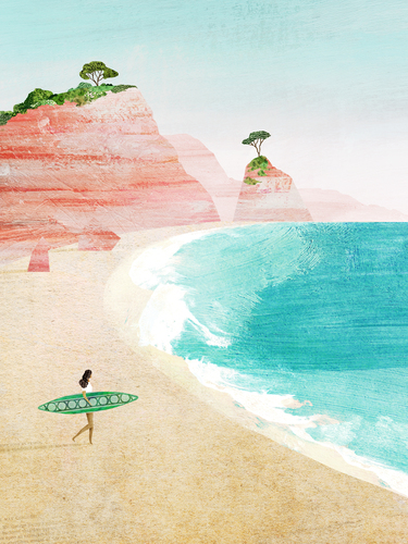 “Surf Girl III” — travel poster by Henry Rivers