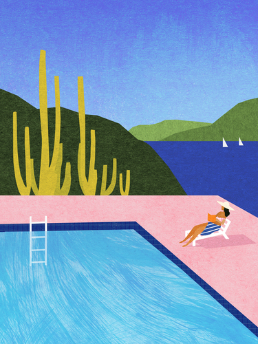 “Swimming Pool” — travel poster by Henry Rivers