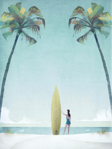 “Surf Girl II” — travel poster by Henry Rivers