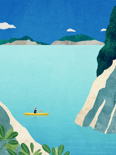 “Ocean Kayak” — travel poster by Henry Rivers