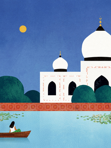 “Taj Mahal Boat Ride” — travel poster by Henry Rivers
