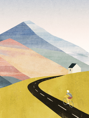 “Cycling Home” — travel poster by Henry Rivers