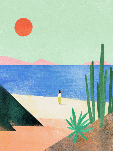 “Beach Girl II” — travel poster by Henry Rivers