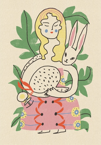 Whimsical Woman and Rabbit