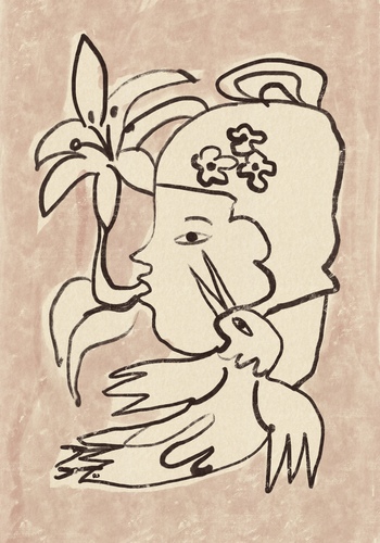 Minimalist Woman Bird Lily