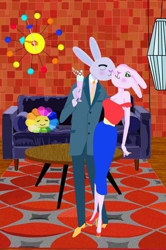 Mid-Century Rabbit Romance