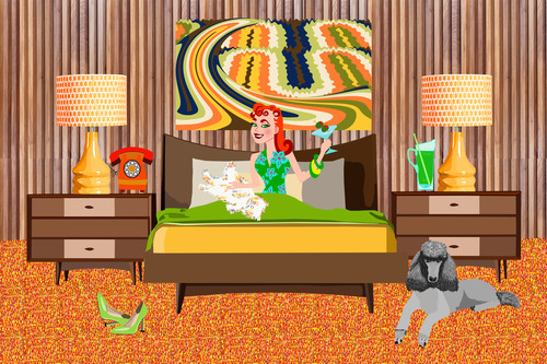 Woman in Bed Retro Bedroom